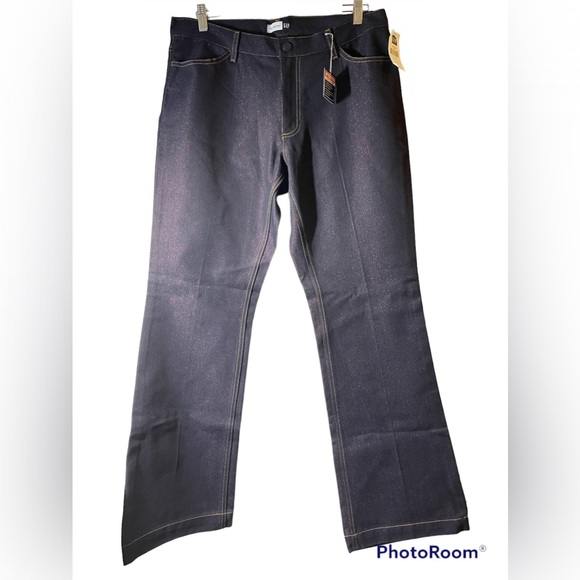 New Gap Women METALLIC Long and Lean BLACK  JEANS Red Sparkle Christmas Flared - Picture 2 of 12